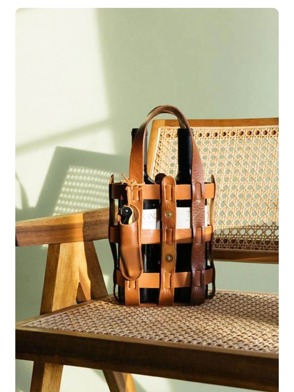 W.P. Standard Leather Wine Carrier Tote - Brown - Picture 3 of 7